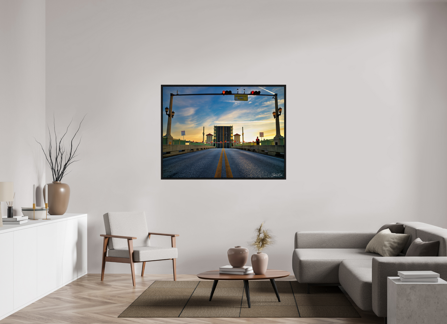56 x 42″, Color Drawbridge Signal at Sunrise
