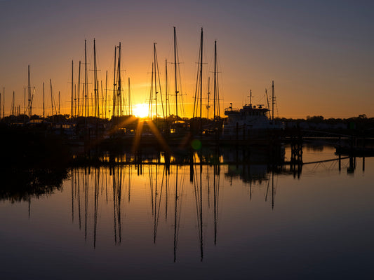 First Light on the Water: A Marina at Dawn