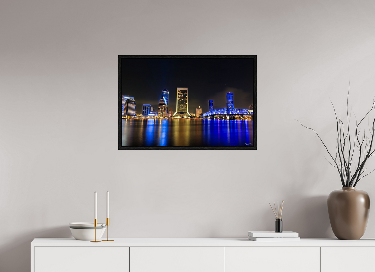 30 x 20″, Floater Frame Reflections of the River City