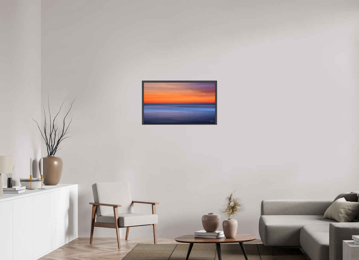 32 x 18″, Matte Canvas .6" Black Oak Frame Ember Horizon