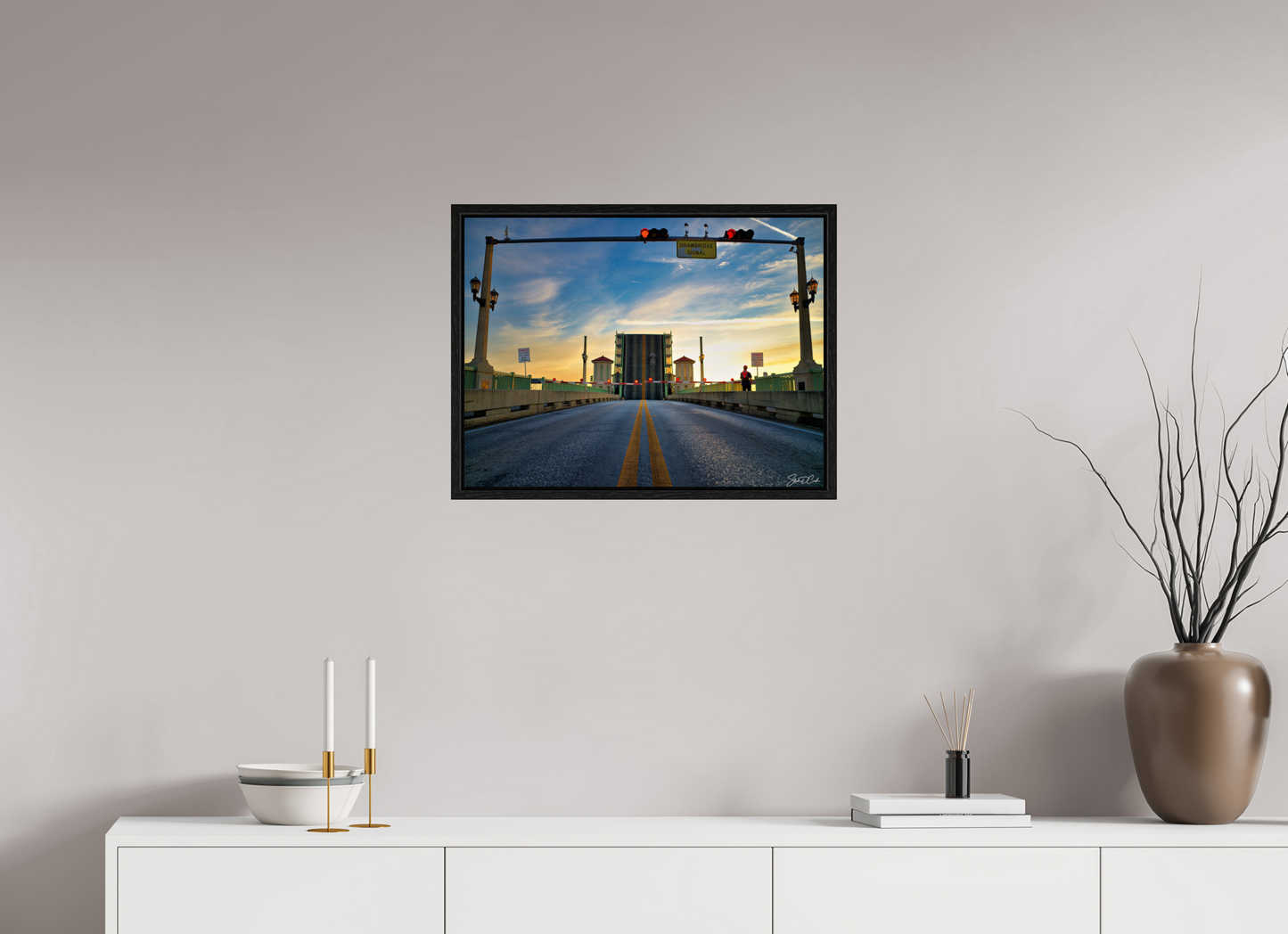 24 x 18″, Color Drawbridge Signal at Sunrise