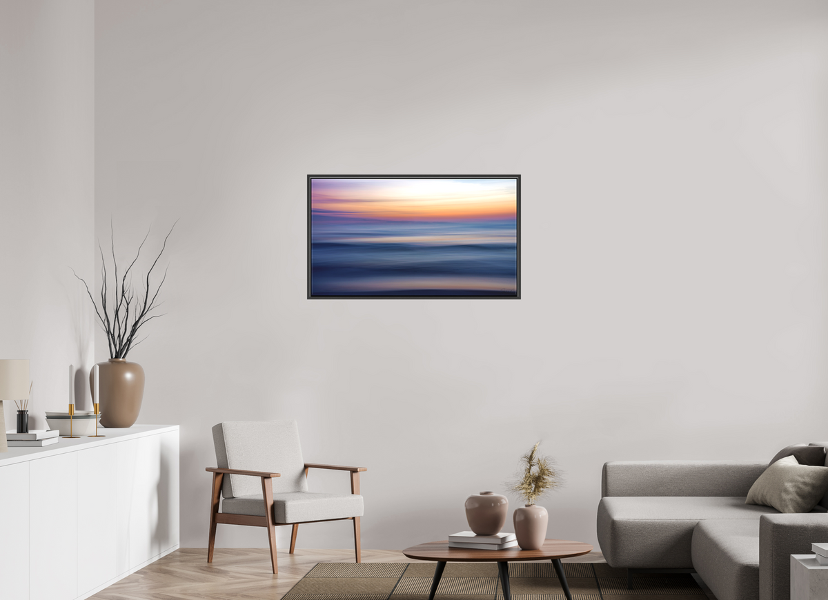 40 x 22.5″, Matte Canvas .6" Black Oak Frame Morning Veil