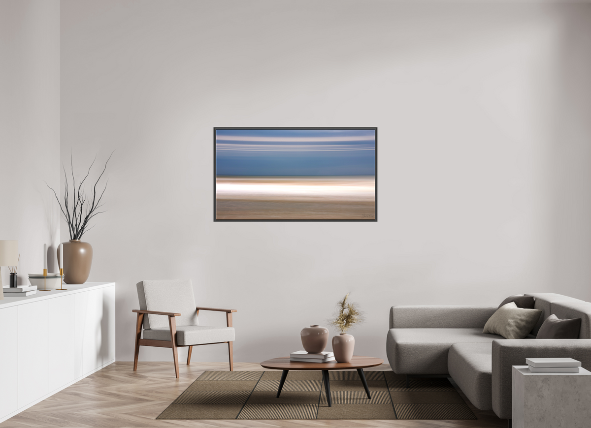 55 x 30.9″, Matte Canvas .6" Black Oak Frame Horizon Band